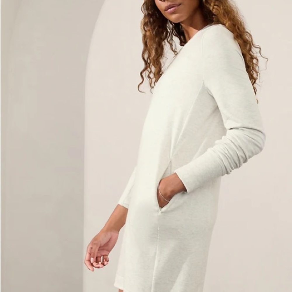 Athleta Coaster Luxe Sweatshirt Soft Cream Long Sleeve Dress